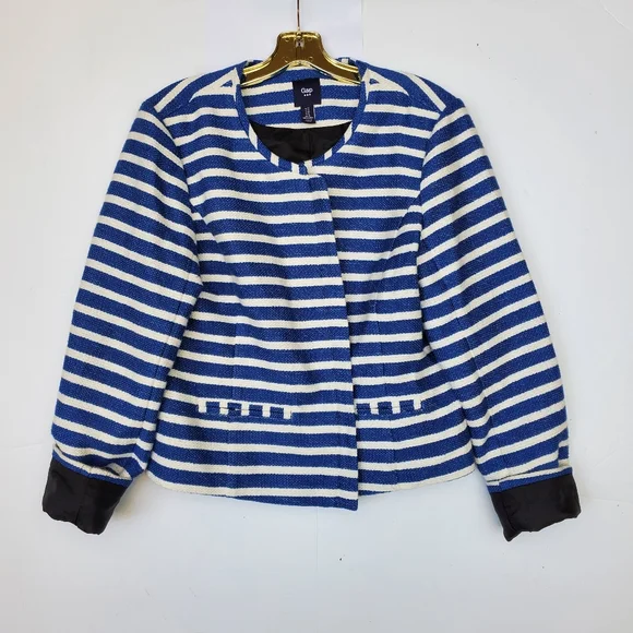 GAP Striped Blazer Jacket Zip Front w/ Pockets Textured Size 14 - EUC!~ - Picture 12 of 13